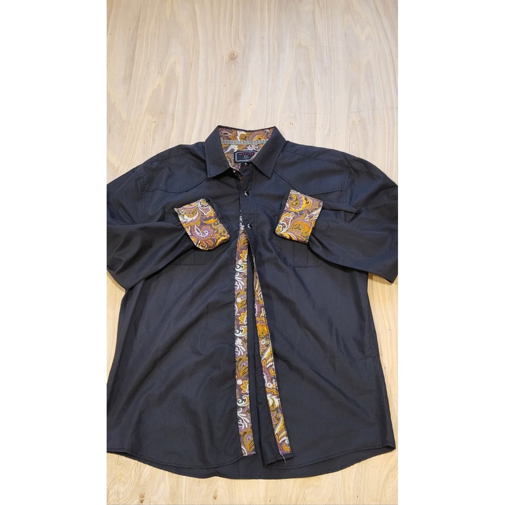 Meztizos USA Mens XXL Black Paisley Trim Modern Western Snap Button Down Shirt
